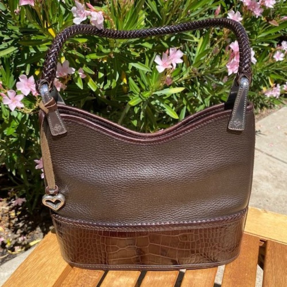 VTG BRIGHTON Brown Leather and Croc Embossed Shoulder BAG